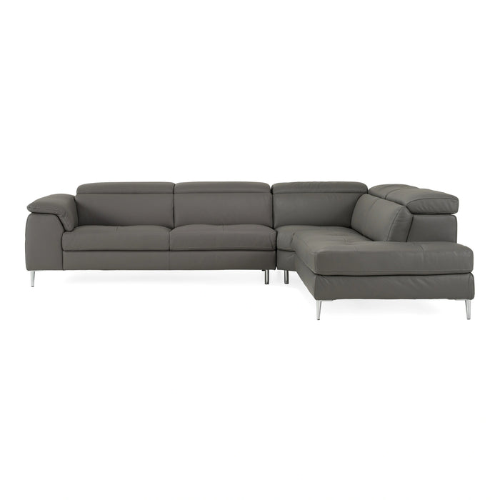 Viola - Italian Contemporary Blue-Grey Leather Right Facing Sectional Sofa