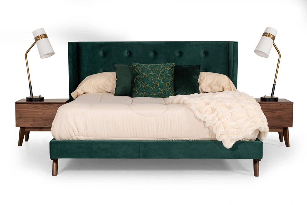 Durango Modern Green Fabric & Walnut Bed