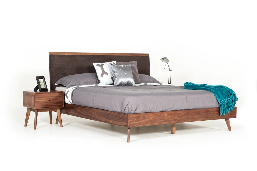 Marshall Mid-Century Modern Brown Fabric & Walnut Bed