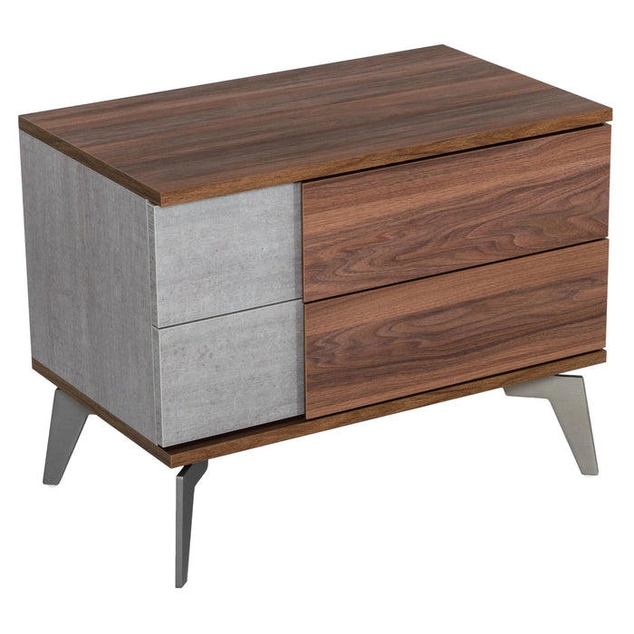 Harris + Palermo - Modern Brown Fabric + Faux Concrete & Walnut 4-Piece Bedroom Set