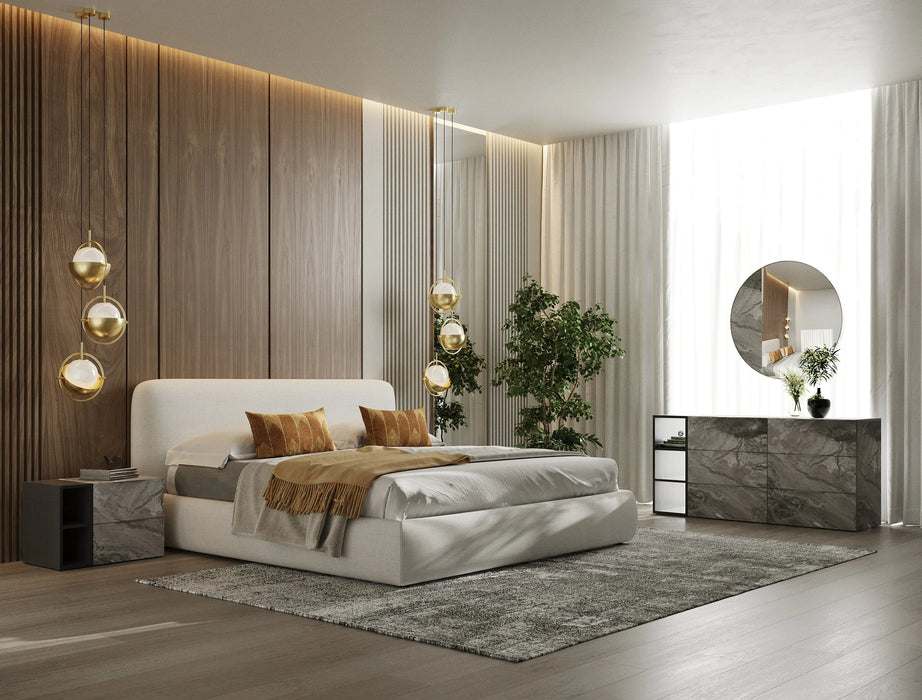 Liam - Modern Ivory Fabric Upholstered Bed