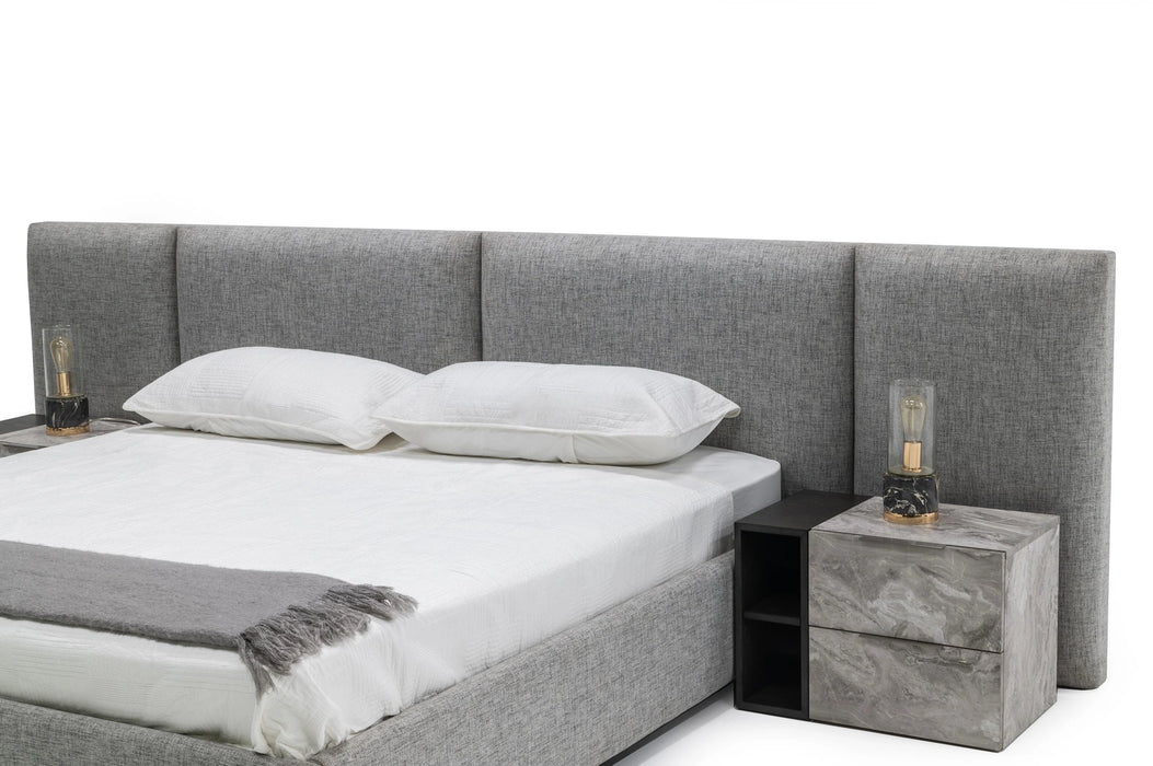 Maranello - Modern Grey Fabric Bed w/ Two Nightstands