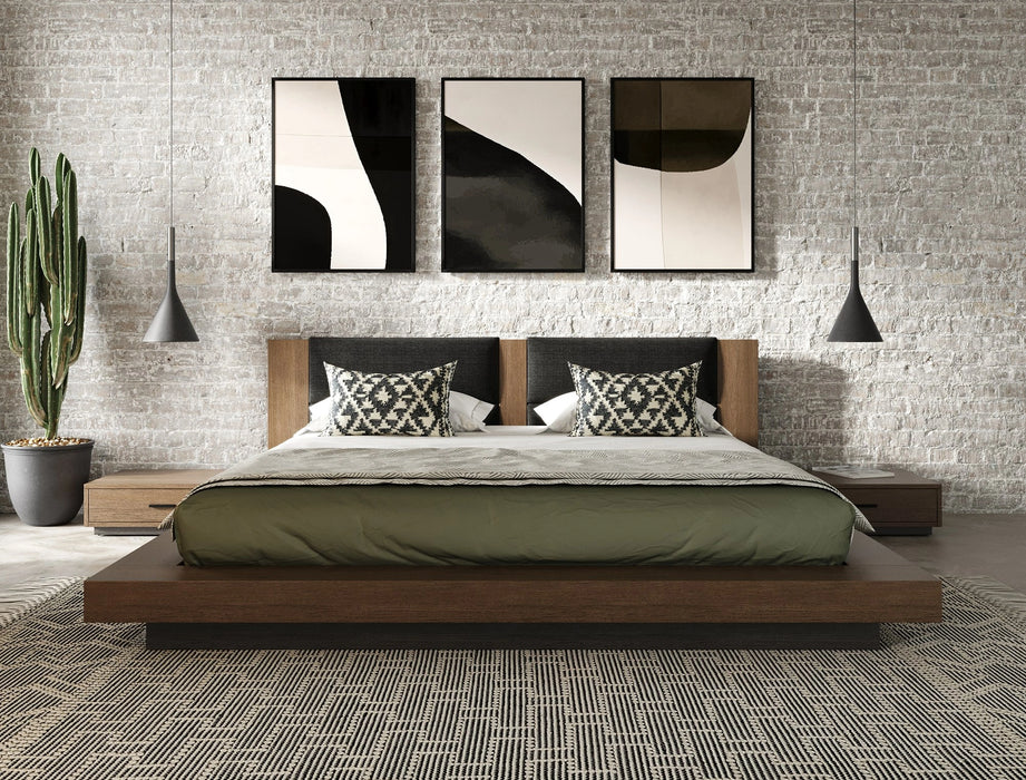 Fantasia - Dark Walnut/Dark Grey Bed and Two Nightstands