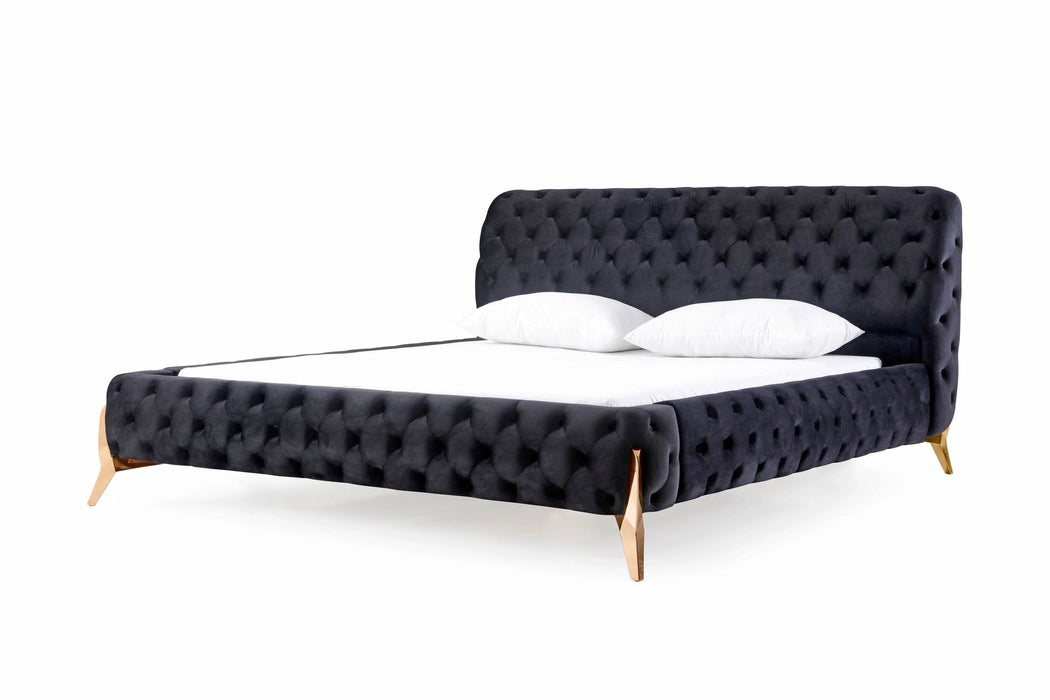 Legend - Modern Black Velvet & Rosegold Bed