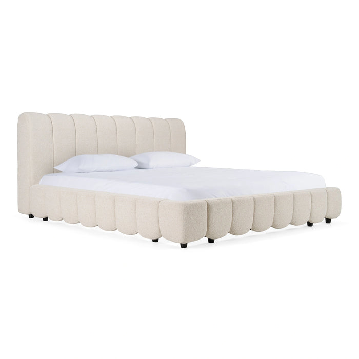 Harris + Emilio - Modern Off-White Fabric + Burlap + Walnut 4-Piece Bedroom Set