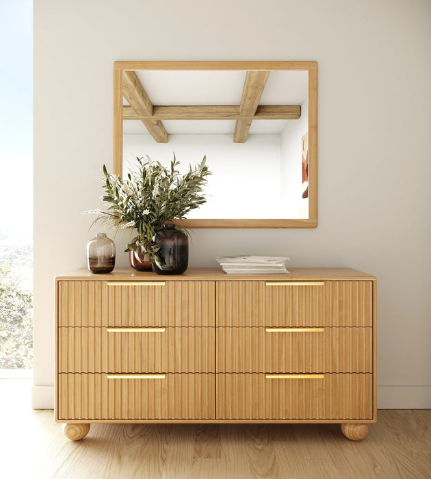 Harris + Winters - Modern Off-White Fabric + Natural Oak 4-Piece Bedroom Set