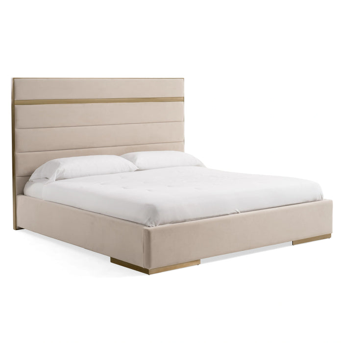 Cartier - Modern Beige Velvet + Brushed Brass 4-Piece Bedroom Set