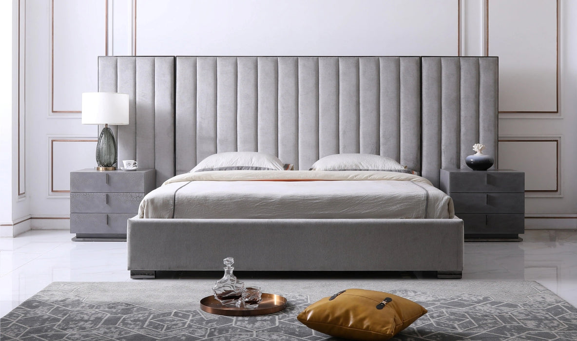 Buckley - Modern Grey & Black Stainless Steel Bed w/ Nightstands