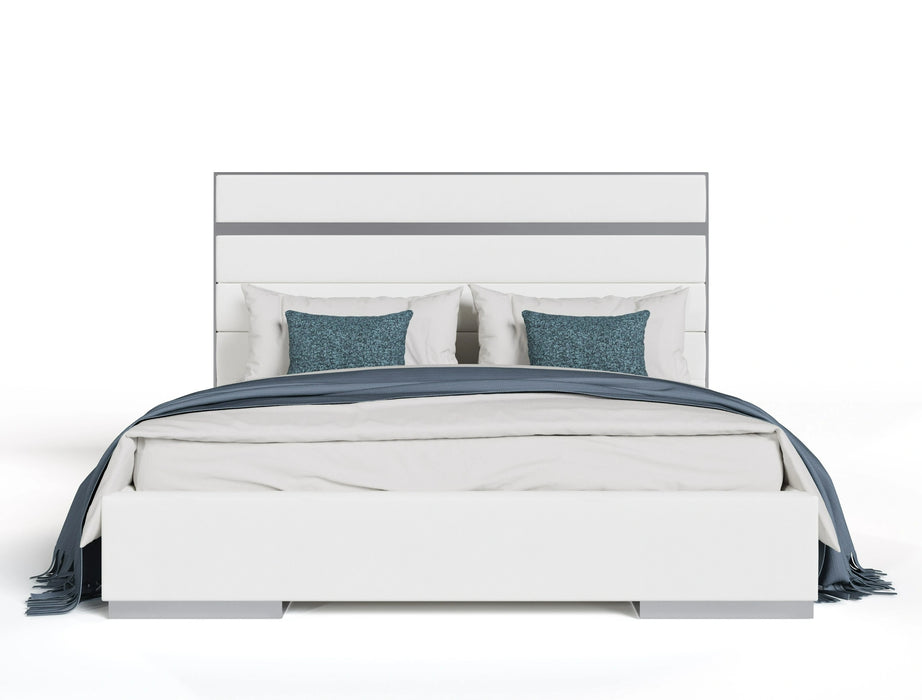Cartier - Modern White Vegan Leather + Stainless Steel 4-Piece Bedroom Set