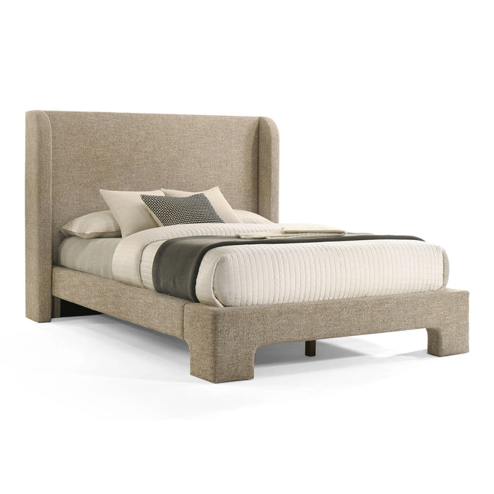 Emilio - Modern Beige Fabric + Burlap + Walnut 4-Piece Bedroom Set