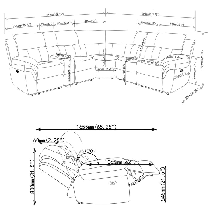 Bahrain Modular Power Reclining Sectional Sofa