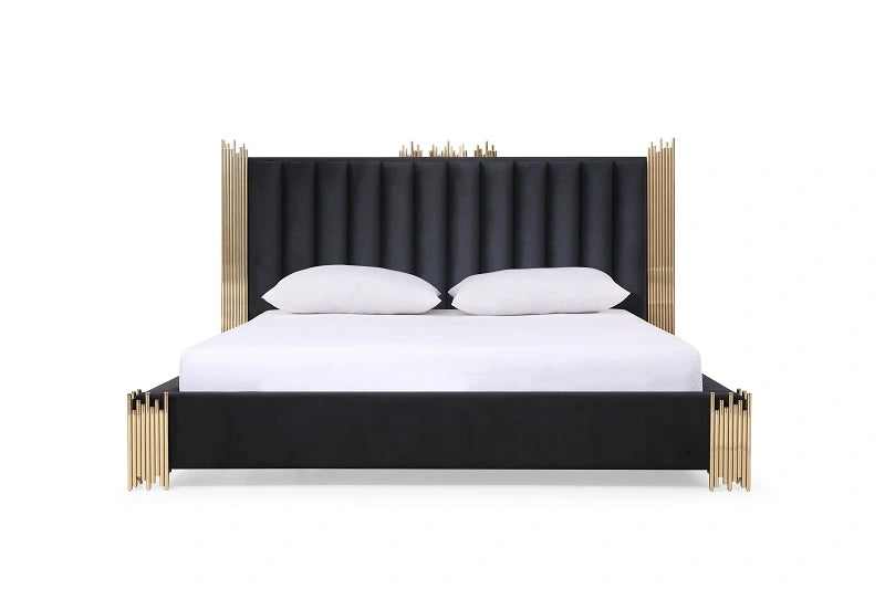 Token - Modern Black + Gold Bed + Nightstands