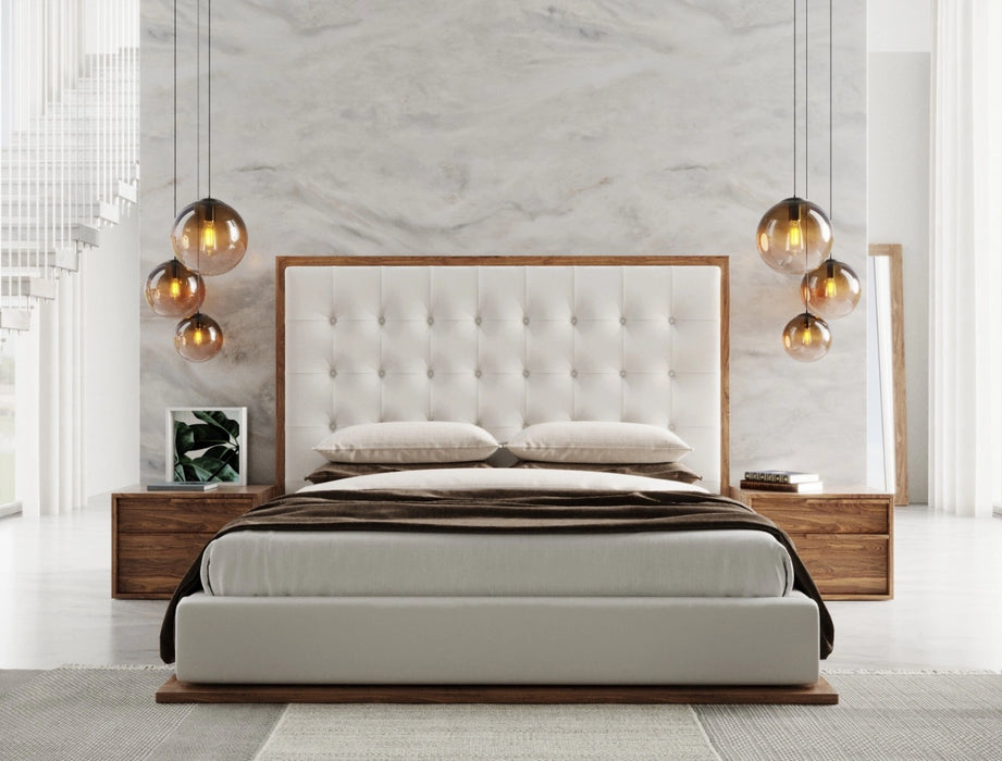 Amberlie - White Vegan Leather & Walnut Bed
