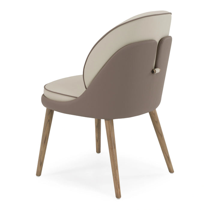 Pangea - Mid-Century Modern Cream & Taupe Vegan Leather + Grey Ash Dining Chair (Set of 2)