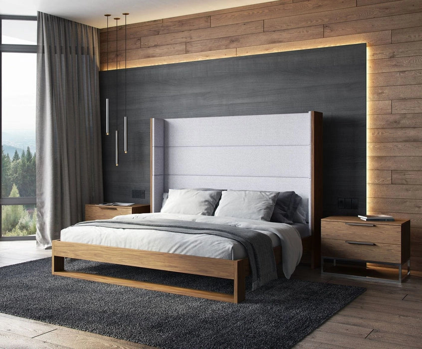 Heloise - Contemporary Grey Fabric & Walnut Trim Bed