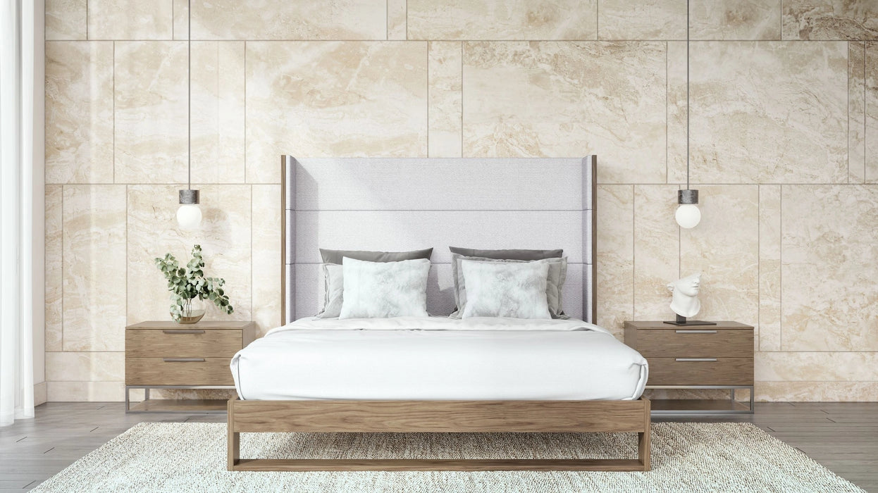 Heloise - Contemporary Grey Fabric & Walnut Trim Bed