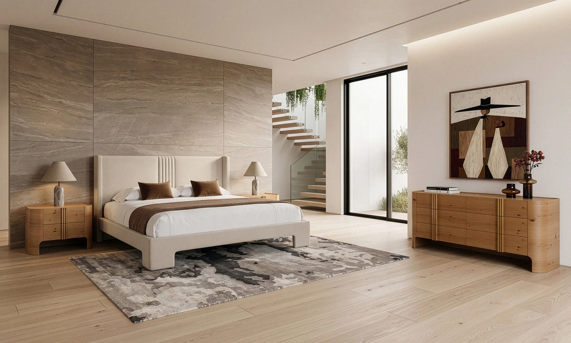 Newhart - Modern Beige Fabric Bed