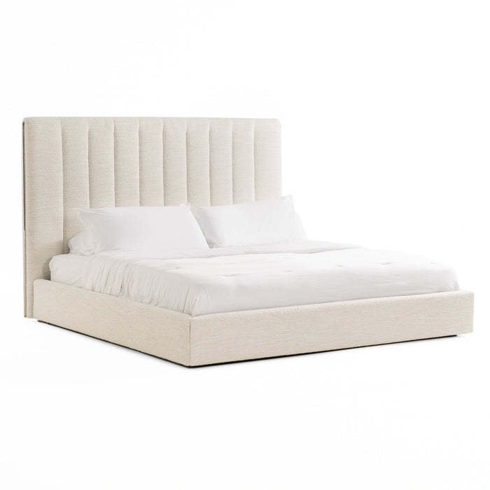 Valhalla + Lorenzo - Modern White Fabric + Light Oak 4-Piece Bedroom Set
