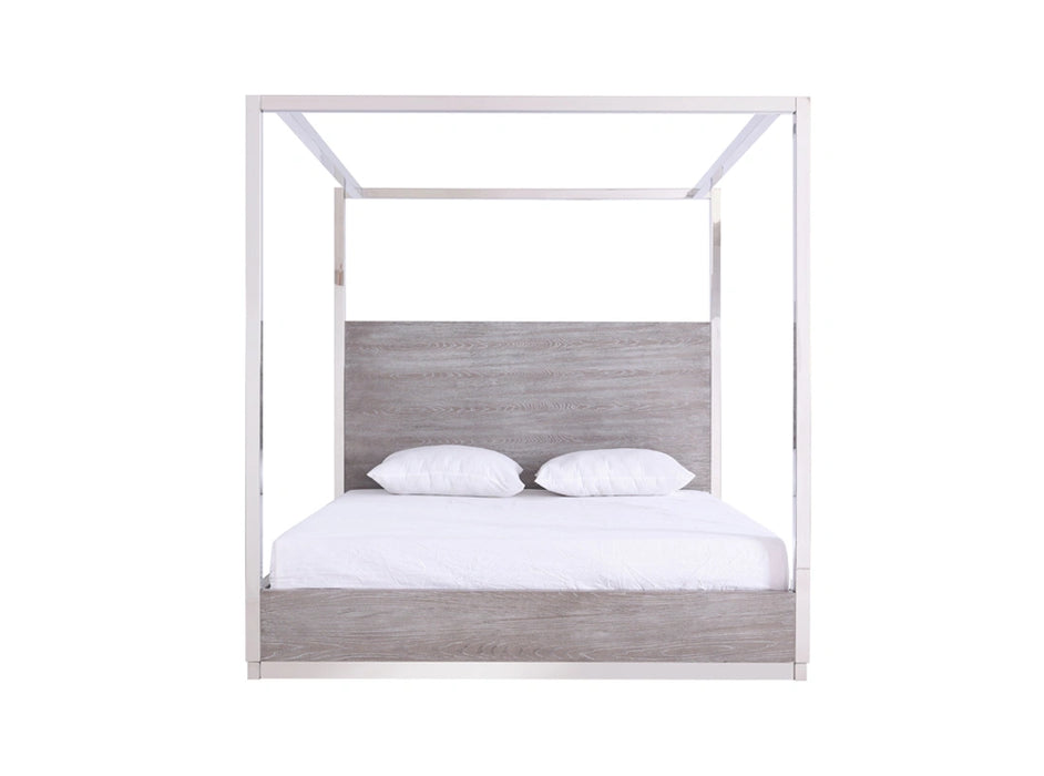 Arlene Modern Grey Elm & Stainless Steel Canopy Bed