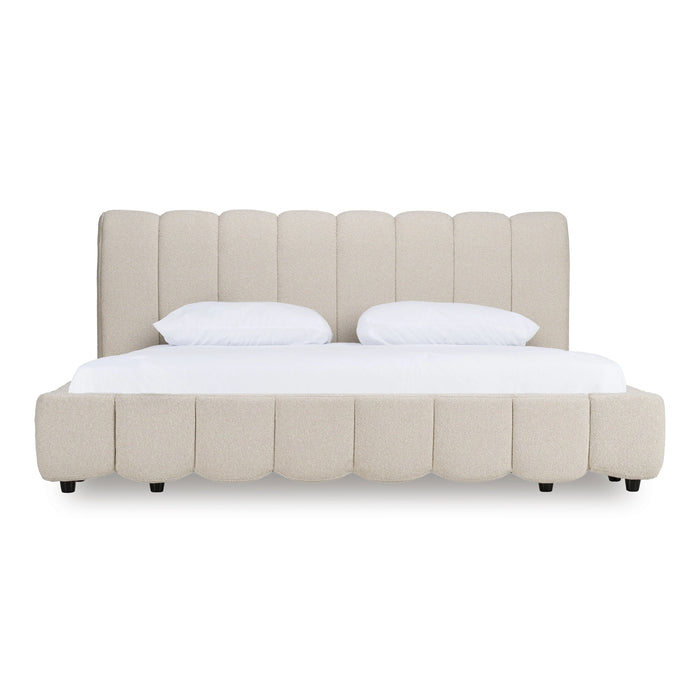 Harris + Winters - Modern Off-White Fabric + Natural Oak 4-Piece Bedroom Set