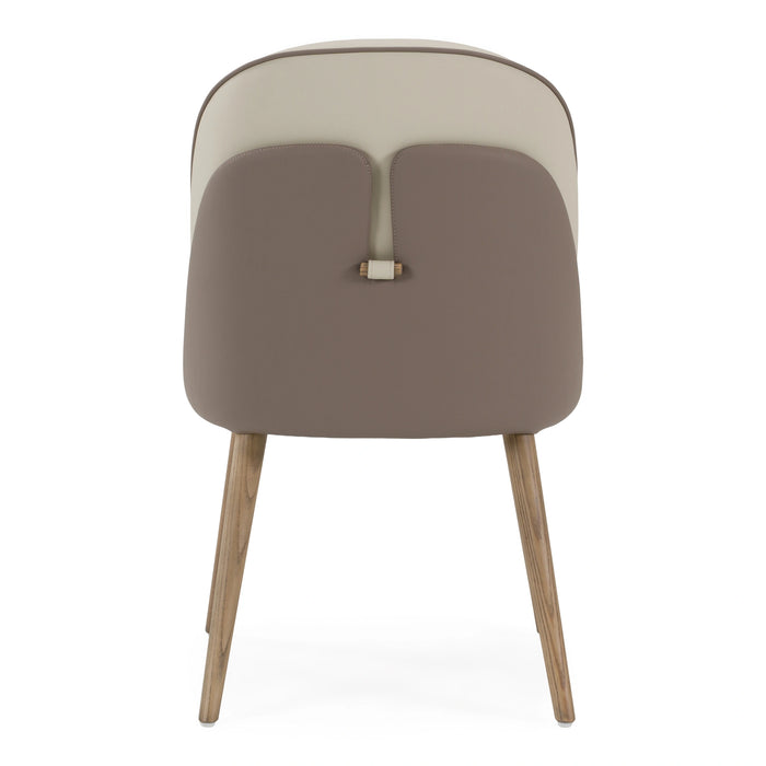 Pangea - Mid-Century Modern Cream & Taupe Vegan Leather + Grey Ash Dining Chair (Set of 2)