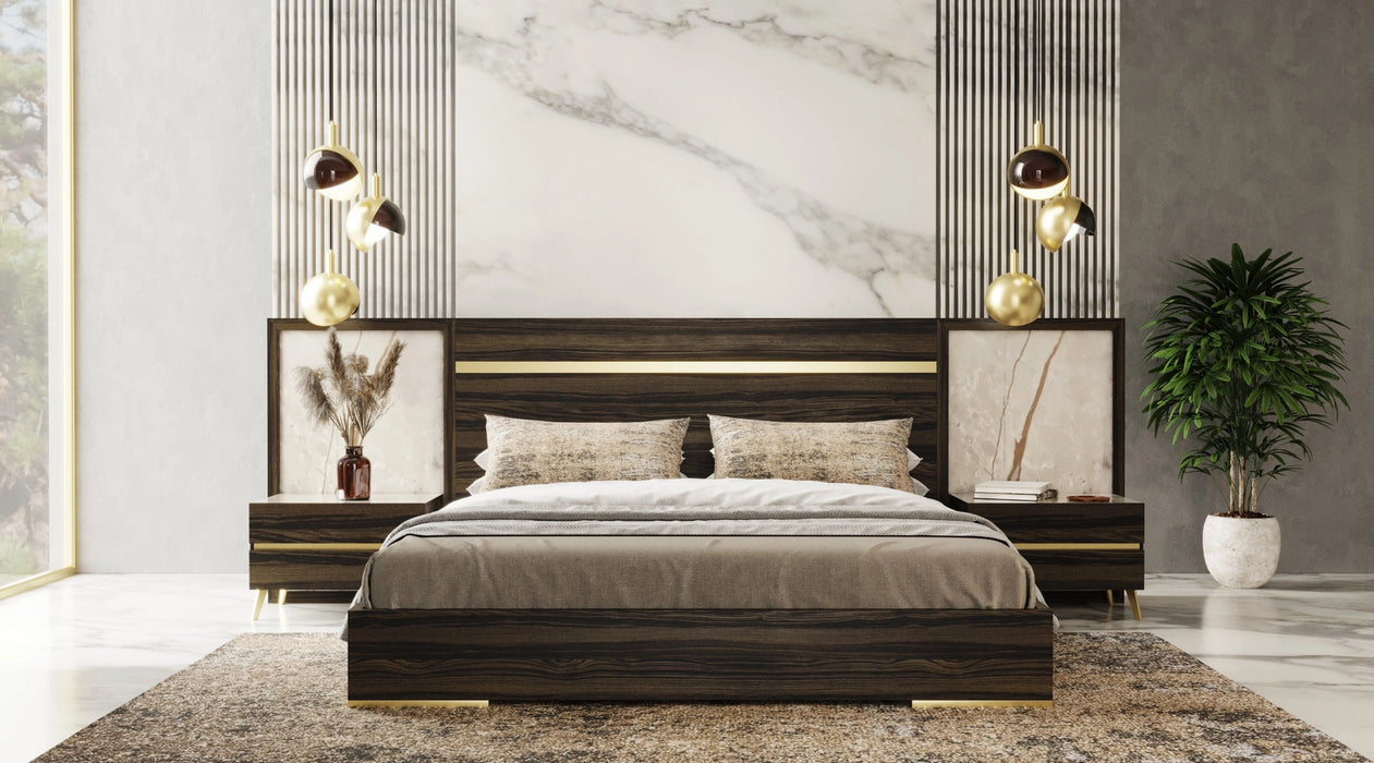 Velondra - Modern Eucalypto + Marble Bed with Two Nightstands