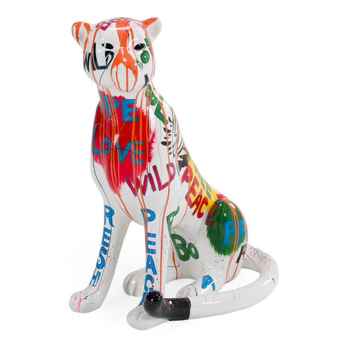 Large Graffiti Leopard - White + Multi-Color Sculpture