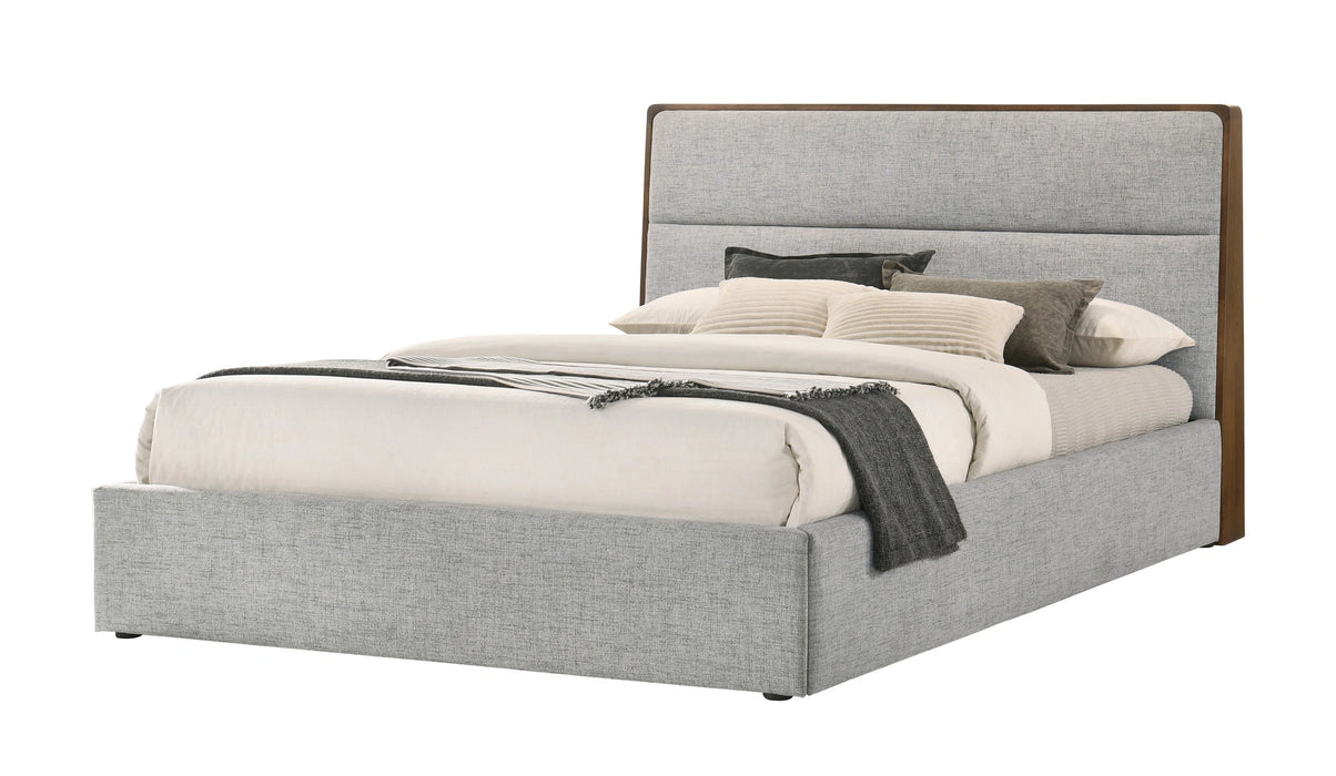 Dustin - Modern Grey Fabric & Walnut Trimmed Bed