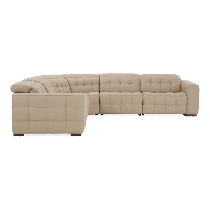 Carney - Modern Beige Leather Sectional Sofa + 3 Recliners