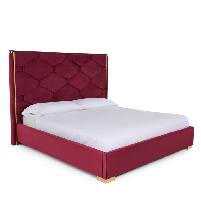 Janet - Modern Red Velvet + Gold Bed