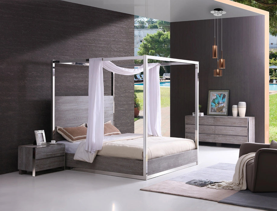 Arlene Modern Grey Elm & Stainless Steel Canopy Bed