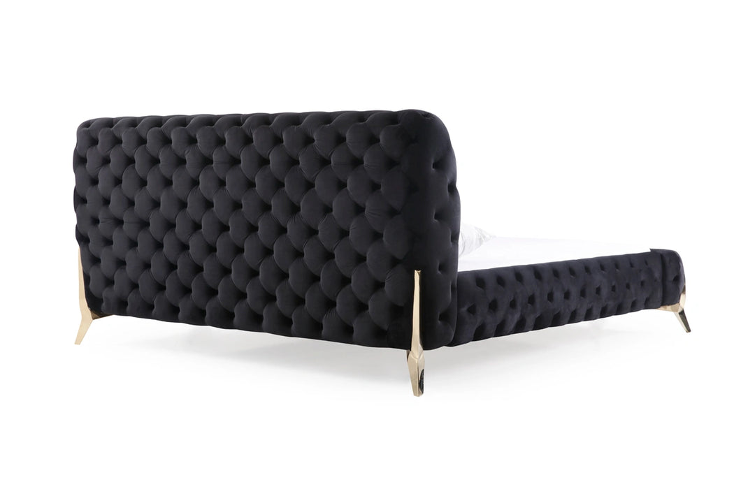 Legend Modern Black Velvet & Gold Bed