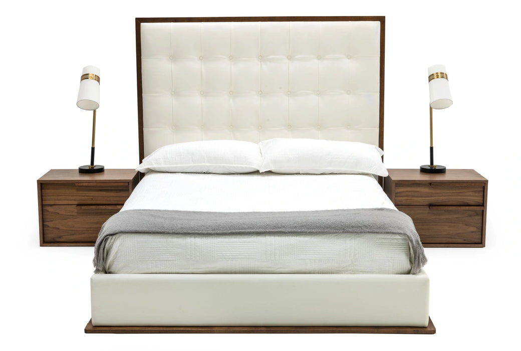 Amberlie - White Vegan Leather & Walnut Bed