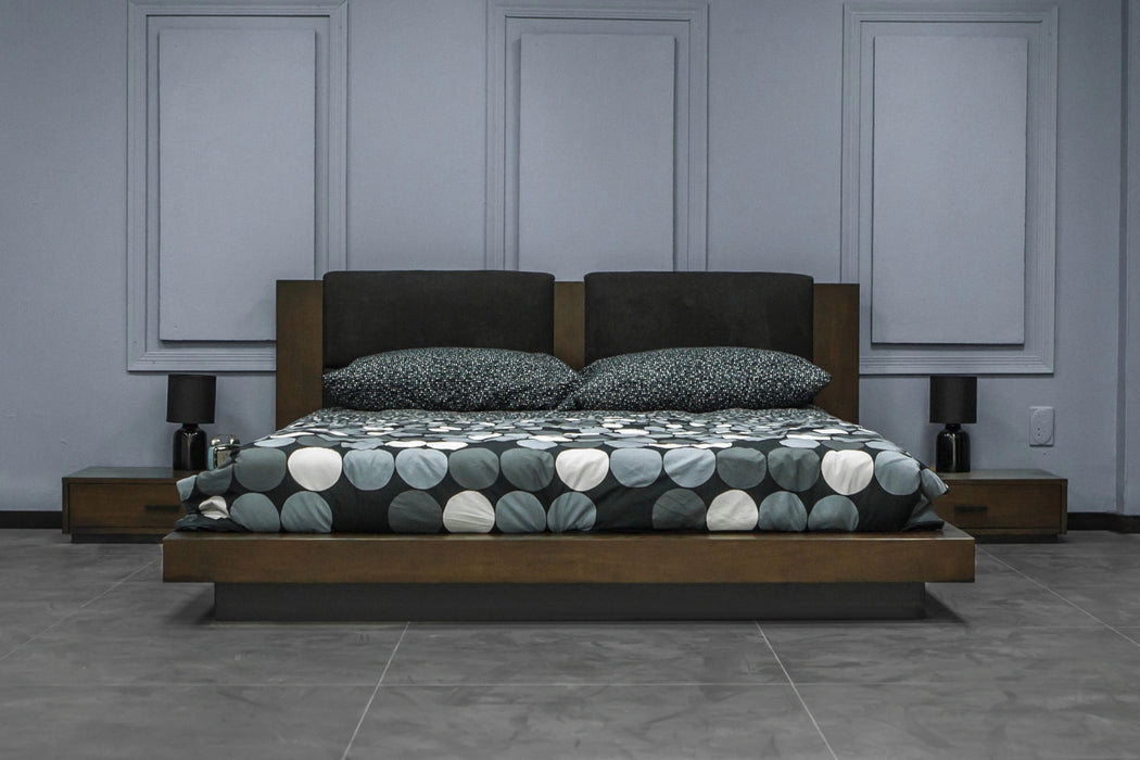 Fantasia - Contemporary Dark Walnut and Dark Grey Bed