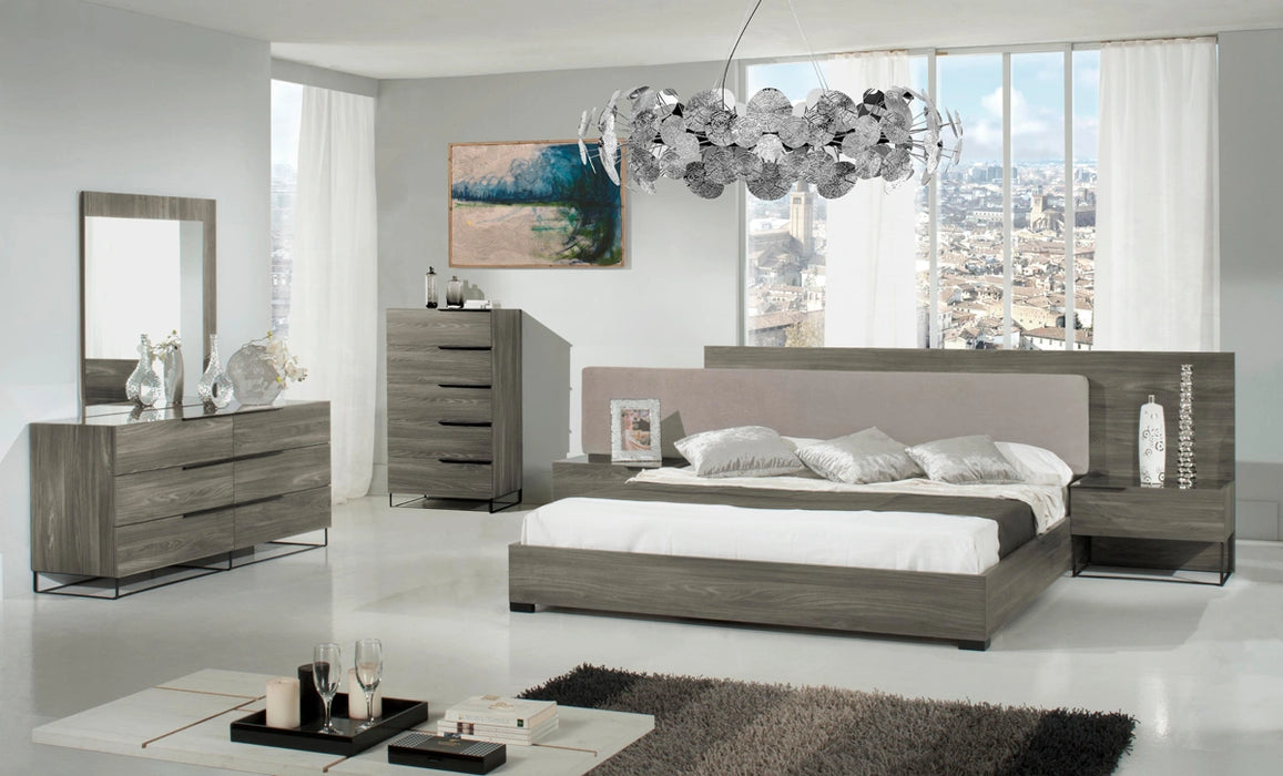 Enzo Italian Modern Grey Oak & Fabric 4-Piece Bedroom Set