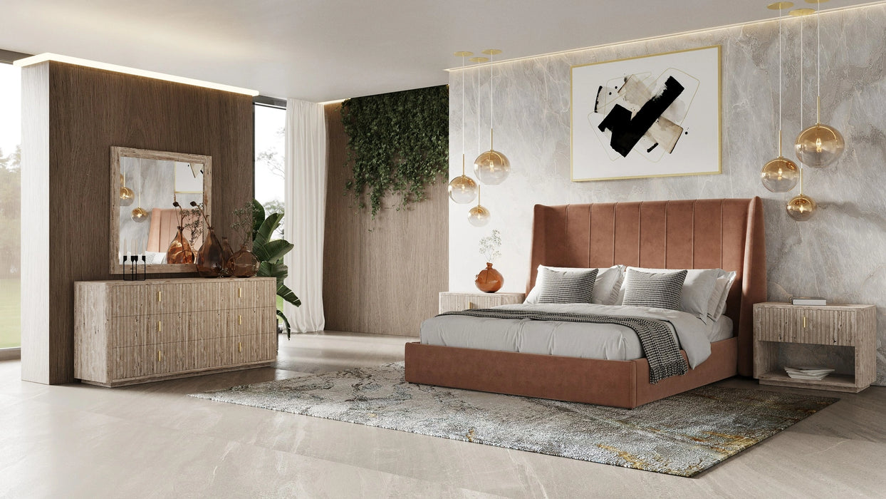 Roma - Modern Burnt Orange Microfiber Upholstered Bed