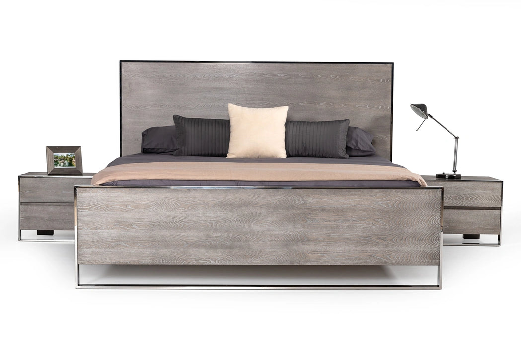 Charlene Modern Grey Elm & Stainless Steel 4-Piece Bedroom Set