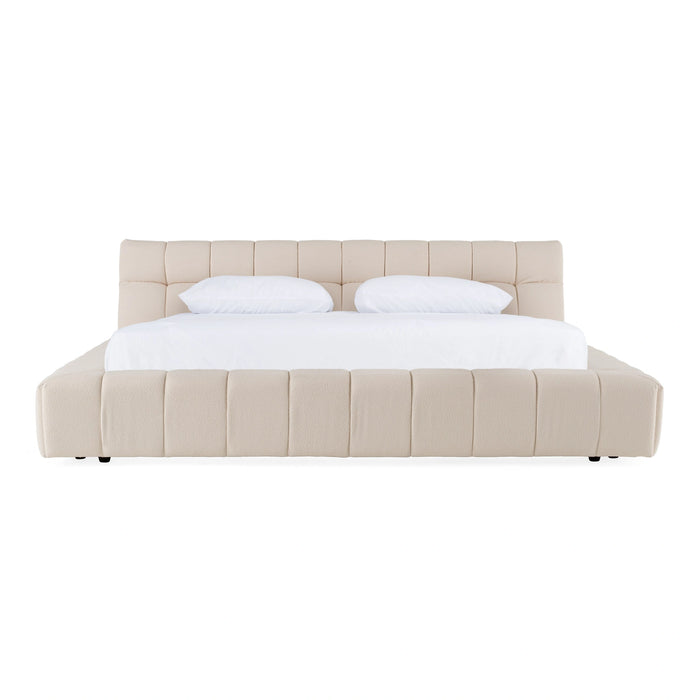 Tyree + Brooklyn - Modern Off-White Fabric + Walnut 4-Piece Bedroom Set