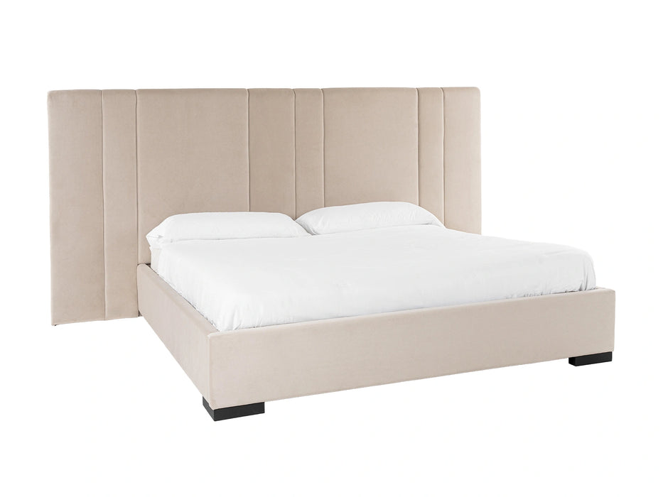 Penelope + Aspen - Modern Beige Velvet + Brown Ash Bedroom Set
