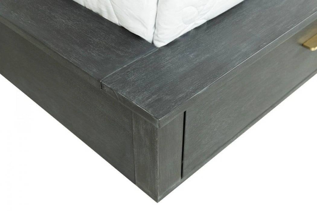 Manchester- Contemporary Platform Dark Grey Bed with Two Nightstands