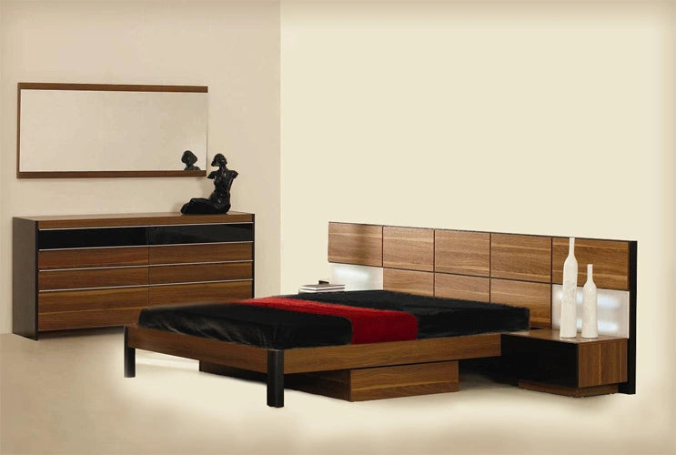 Rondo Mid-Century Platform Bed w/ Nightstands Storage And Lights