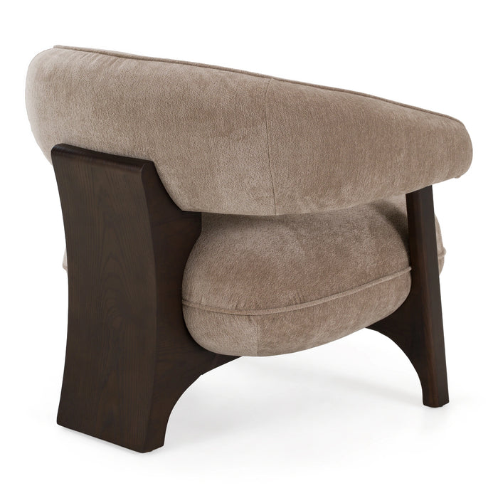 Kirby - Modern Tan Fabric + Brown Oak Accent Chair