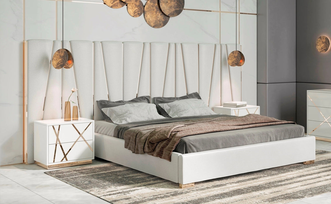 Nixa - Modern White + Gold Bedroom Set
