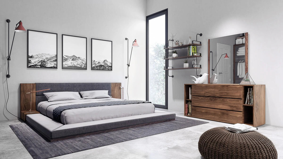 Jagger Modern Dark Grey & Walnut Bedroom Set