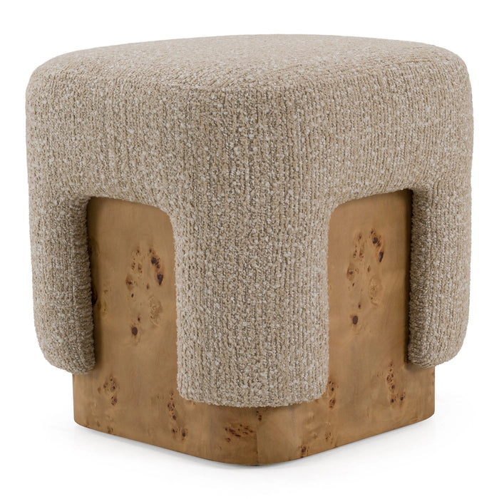 Mayfair - Contemporary Beige Fabric + Burl Square Ottoman