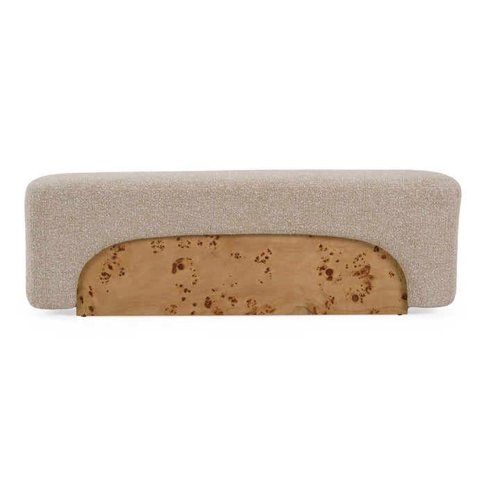 Mayfair - Contemporary Beige Fabric + Burl Bench Ottoman