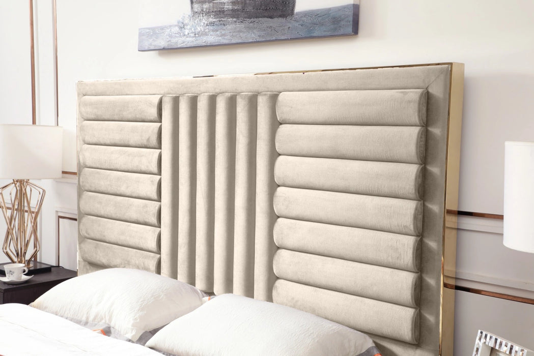 Daystar - Modern Beige Velvet & Gold Bed