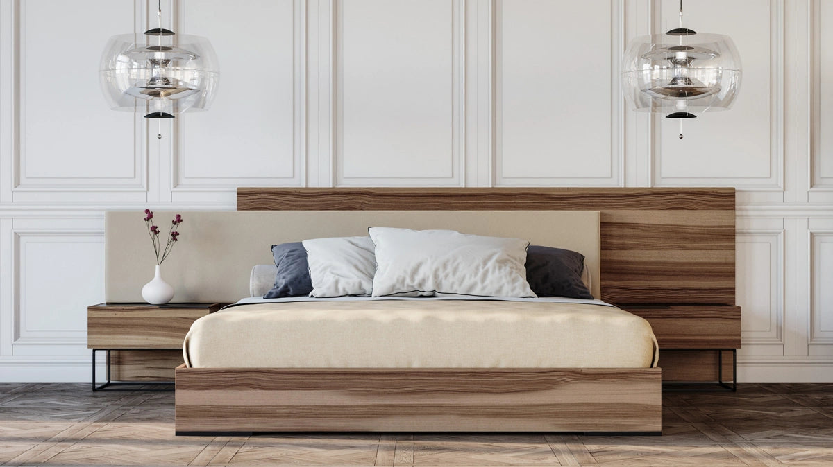 Matteo Italian Modern Walnut & Fabric 4-Piece Bedroom Set