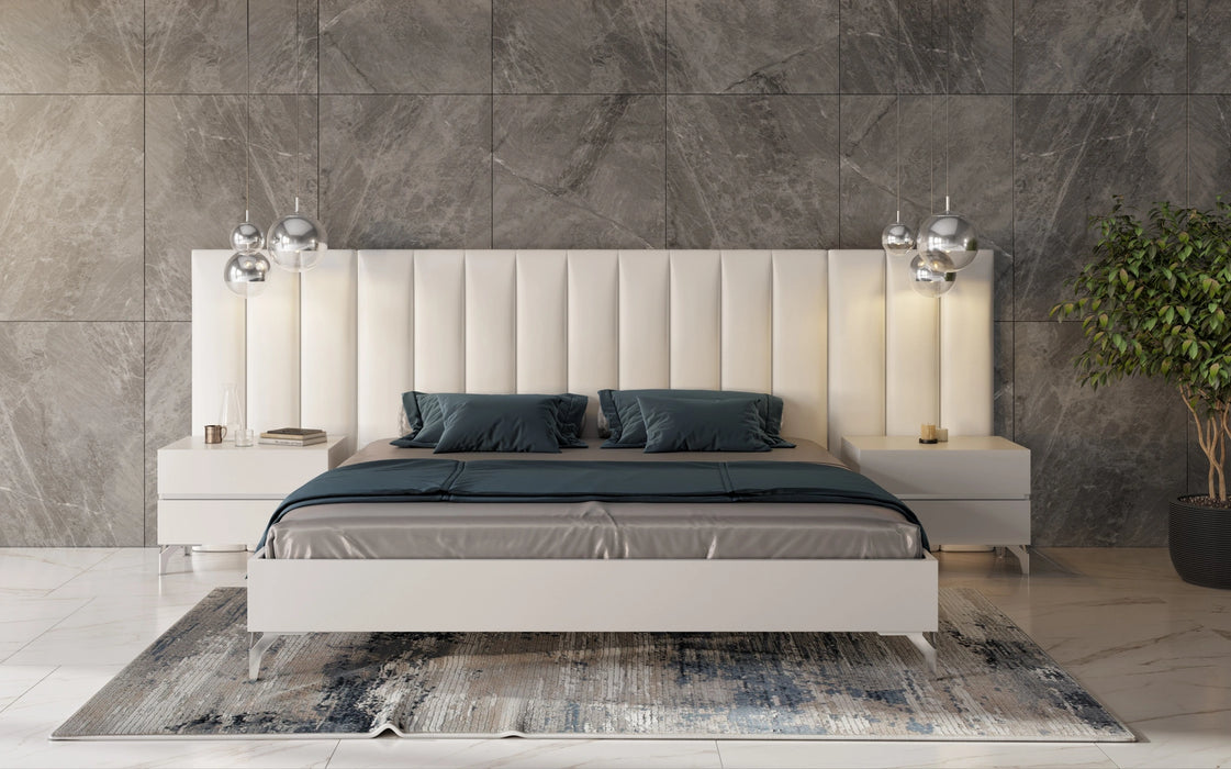 Angela - Italian Modern White Eco Leather 4-Piece Bedroom Set and Wings