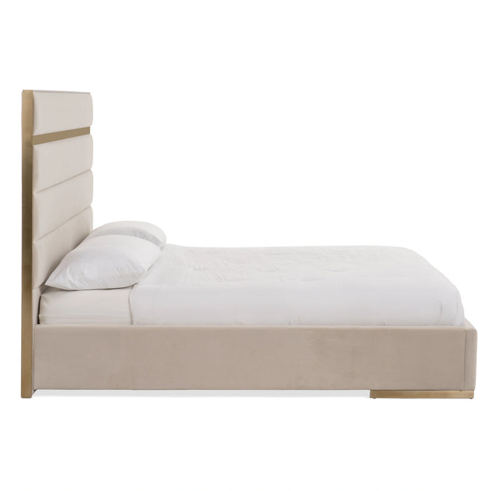Cartier - Modern Beige Velvet & Brushed Brass Bed